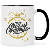 Bedruckte Tasse mit Weihnachtsmotiv im Weihnachtskugel Gold Design in Schwarz & Weiß