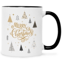 Bedruckte Tasse mit Weihnachtsmotiv im Weihnachtsbäume Design in Schwarz & Weiß