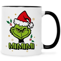 Bedruckte Tasse mit Weihnachtsmotiv im Grinch MiMiMi Design in Schwarz & Weiß
