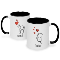 Bedruckte Tassen mit Spruch - Liebesgrüße mit Namen in Schwarz & Weiß