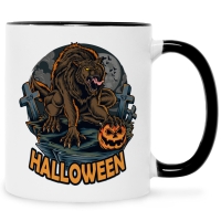 Bedruckte Tasse mit Motiv im Halloween Werwolf Design in Schwarz & Weiß