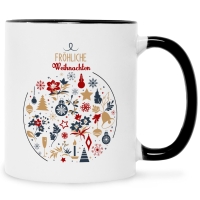 Bedruckte Tasse mit Weihnachtsmotiv - Fröhliche Weihnachtskugel in Schwarz & Weiß