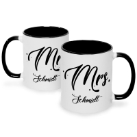 Bedruckte Tassen mit Spruch - Mr & Mrs mit Namen in Schwarz & Weiß