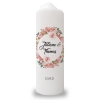 Hochzeitskerze "Floral White" Traukerze Brautkerze bedruckt mit Namen, Datum & Wunschtext